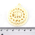 38mm x 40mm - White/Ivory - Hand Carved Elephant with Scallops- Round Shaped Natural OxBone Pendant