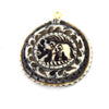 38mm x 40mm - White/Black - Hand Carved Elephant with Scallops- Round Shaped Natural Ox Bone Pendant