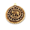38mm x 40mm - Light Brown - Hand Carved Elephant with Scallops - Round Shaped Natural OxBone Pendant