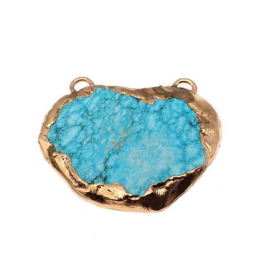 Chinese Turquoise Bezel | OOAK Rose Gold Electroplated Stabilized Freeform Shaped Two Loop Pendant "060" ~ 50mm x 35mm - Sold  As Pictured