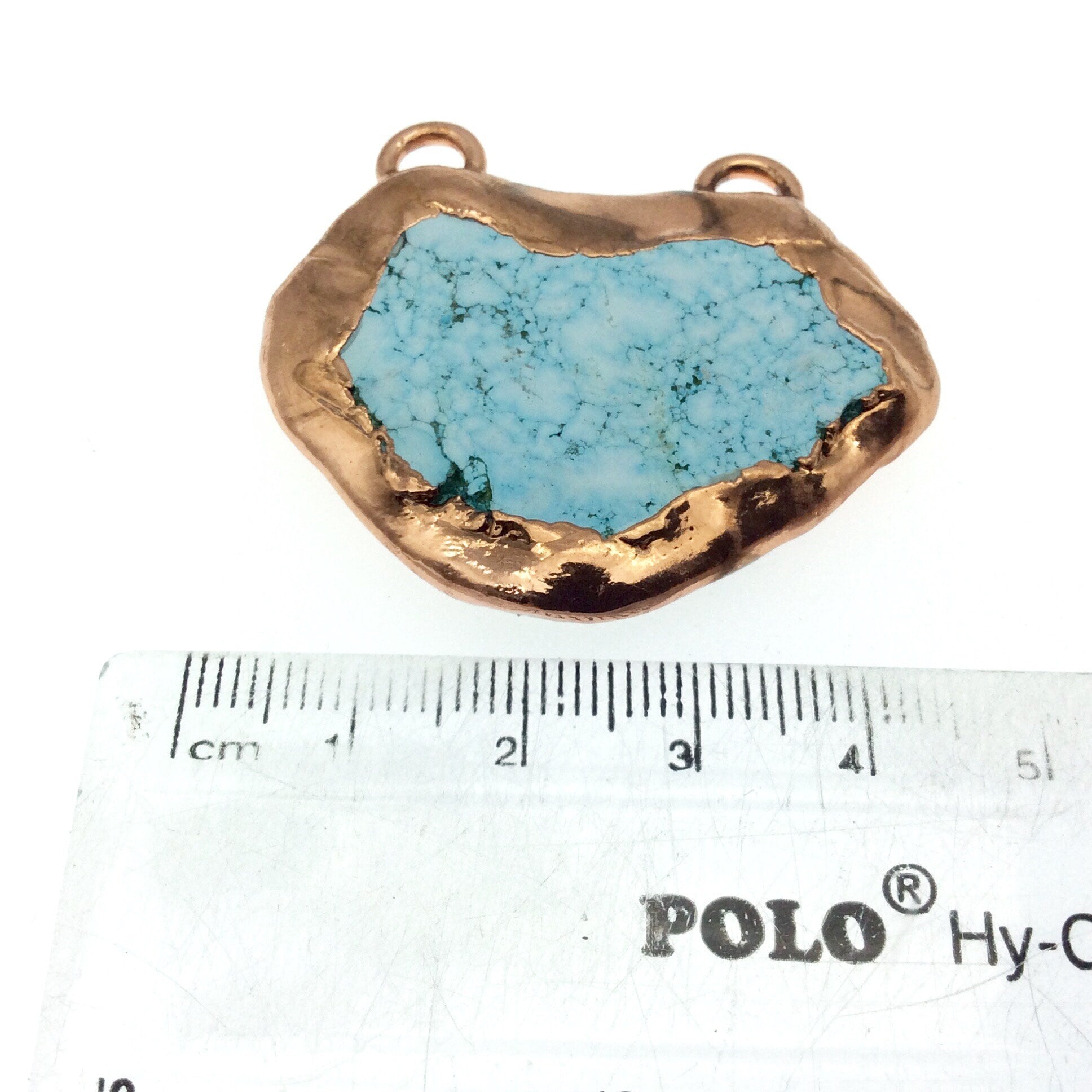 Chinese Turquoise Bezel | OOAK Rose Gold Electroplated Stabilized Freeform Shaped Two Loop Pendant "061" ~ 45mm x 33mm - Sold  As Pictured