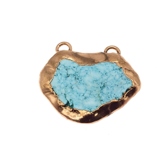 Chinese Turquoise Bezel | OOAK Rose Gold Electroplated Stabilized Freeform Shaped Two Loop Pendant "061" ~ 45mm x 33mm - Sold  As Pictured