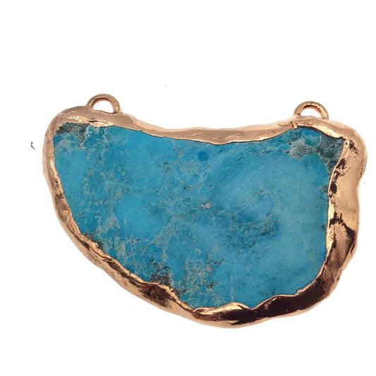 Chinese Turquoise Bezel | OOAK Rose Gold Electroplated Stabilized Freeform Shaped Two Loop Pendant "056" ~ 25mm x 60mm - Sold  As Pictured