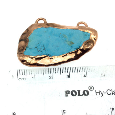 Chinese Turquoise Bezel | OOAK Rose Gold Electroplated Stabilized Freeform Shaped Two Loop Pendant "062" ~ 52mm x 30mm - Sold  As Pictured