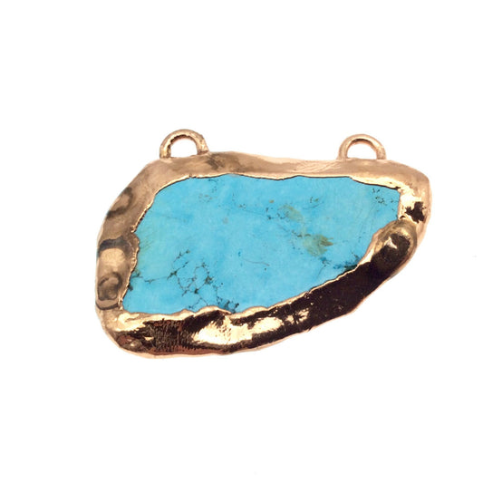 Chinese Turquoise Bezel | OOAK Rose Gold Electroplated Stabilized Freeform Shaped Two Loop Pendant "062" ~ 52mm x 30mm - Sold  As Pictured