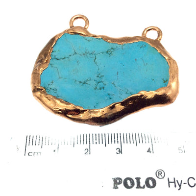Chinese Turquoise Bezel | OOAK Rose Gold Electroplated Stabilized Freeform Shaped Two Loop Pendant "063" ~ 50mm x 38mm - Sold  As Pictured