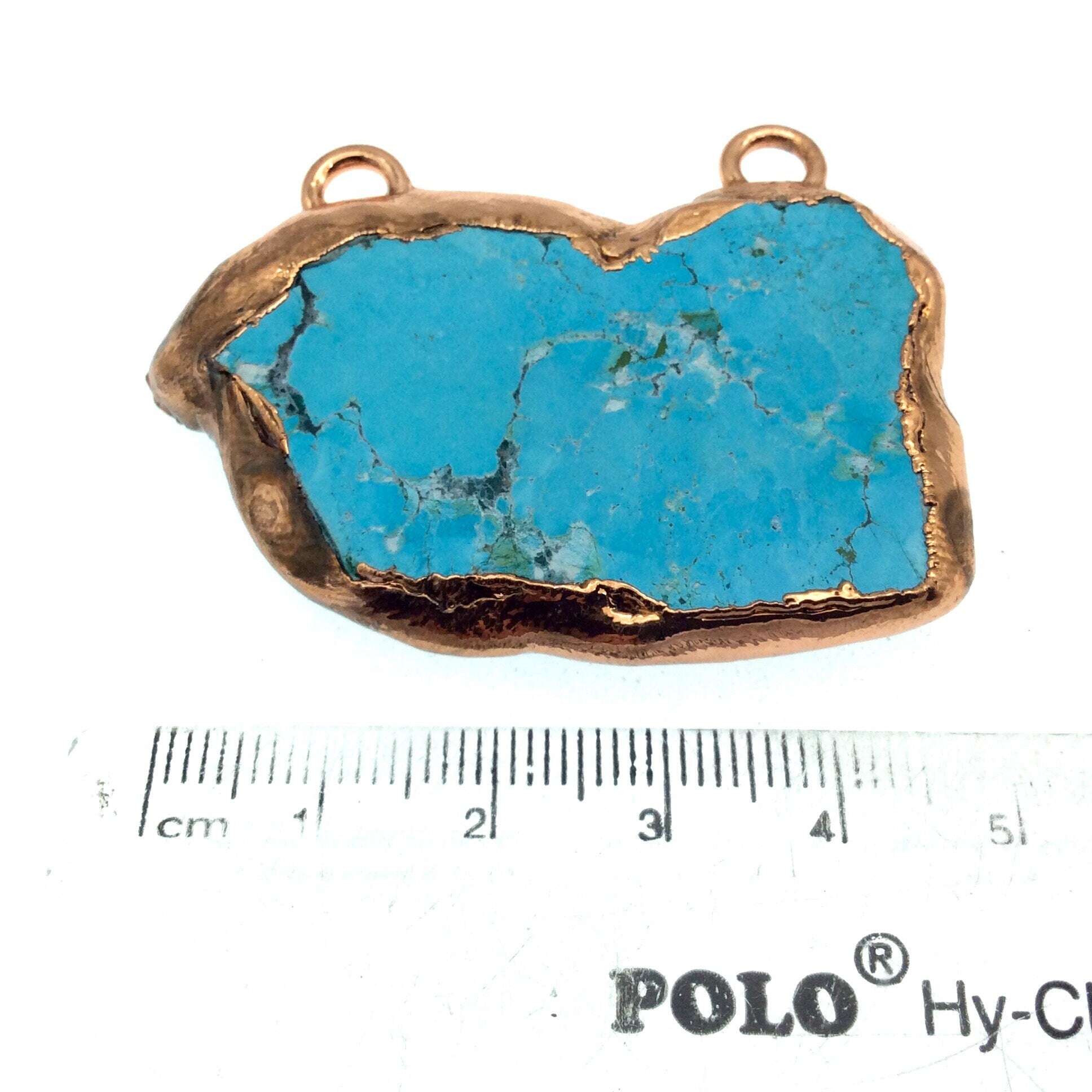 Chinese Turquoise Bezel | OOAK Rose Gold Electroplated Stabilized Freeform Shaped Two Loop Pendant "064" ~ 53mm x 34mm - Sold  As Pictured