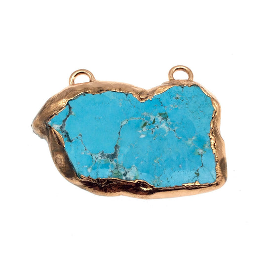 Chinese Turquoise Bezel | OOAK Rose Gold Electroplated Stabilized Freeform Shaped Two Loop Pendant "064" ~ 53mm x 34mm - Sold  As Pictured