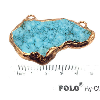 Chinese Turquoise Bezel | OOAK Rose Gold Electroplated Stabilized Freeform Shaped Two Loop Pendant "065" ~ 65mm x 38mm - Sold  As Pictured