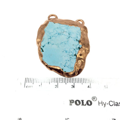 Chinese Turquoise Bezel | OOAK Rose Gold Electroplated Stabilized Freeform Shaped Two Loop Pendant "066" ~ 35mm x 47mm - Sold  As Pictured