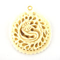 38mm x 40mm - White/Ivory - Hand Carved Serpant- Round Shaped Natural OxBone Pendant