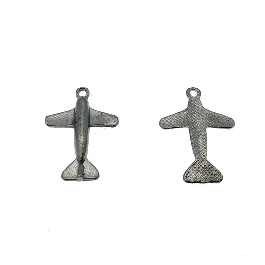Gunmetal Plated Copper Airplane Pendant with One Ring- Measuring 22mm x 28mm - Sold Individually, Chosen at Random