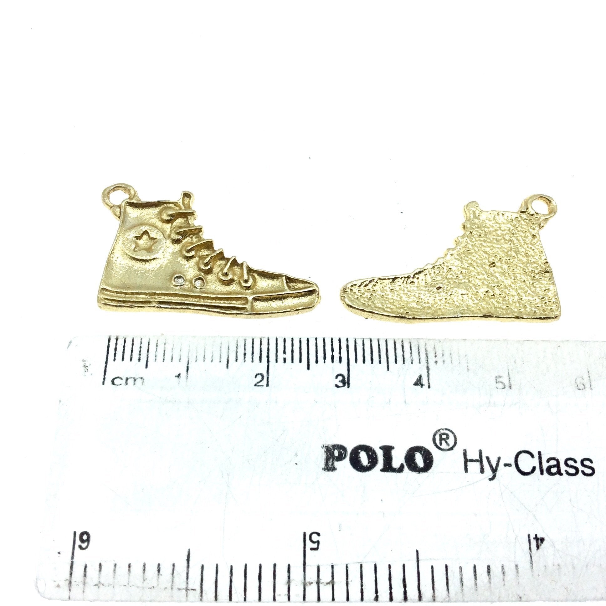 Gold Plated Copper High-top Sneaker Pendant with One Ring- Measuring 17mm x 28mm - Sold Individually, Chosen at Random