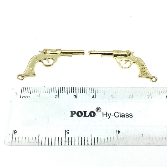 Gold Plated Copper Gun with Skull and Cross Bones Pendant with One Ring- Measuring 18mm x 35mm - Sold Individually, Chosen at Random