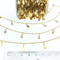 Gold Plated Brass Spaced Single Dangle Wrapped Chain with 6mm Gold Teardrop Dangles - Sold by 1 Foot Length!