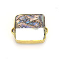 25mm Iridescent White & Rainbow Bi-Color Abalone Shell Square Gold Plated Bezel Connector
