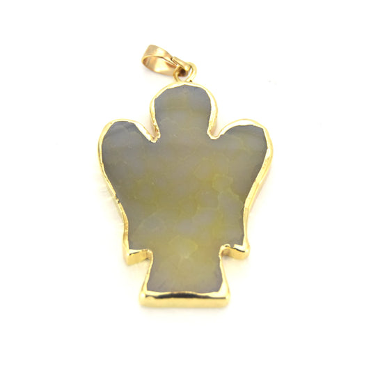32mm x 42mm Gold Electroplated Light Green Mixed Agate Angel Shaped Pendant with Bail