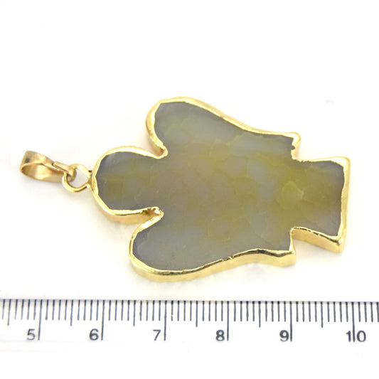 32mm x 42mm Gold Electroplated Light Green Mixed Agate Angel Shaped Pendant with Bail