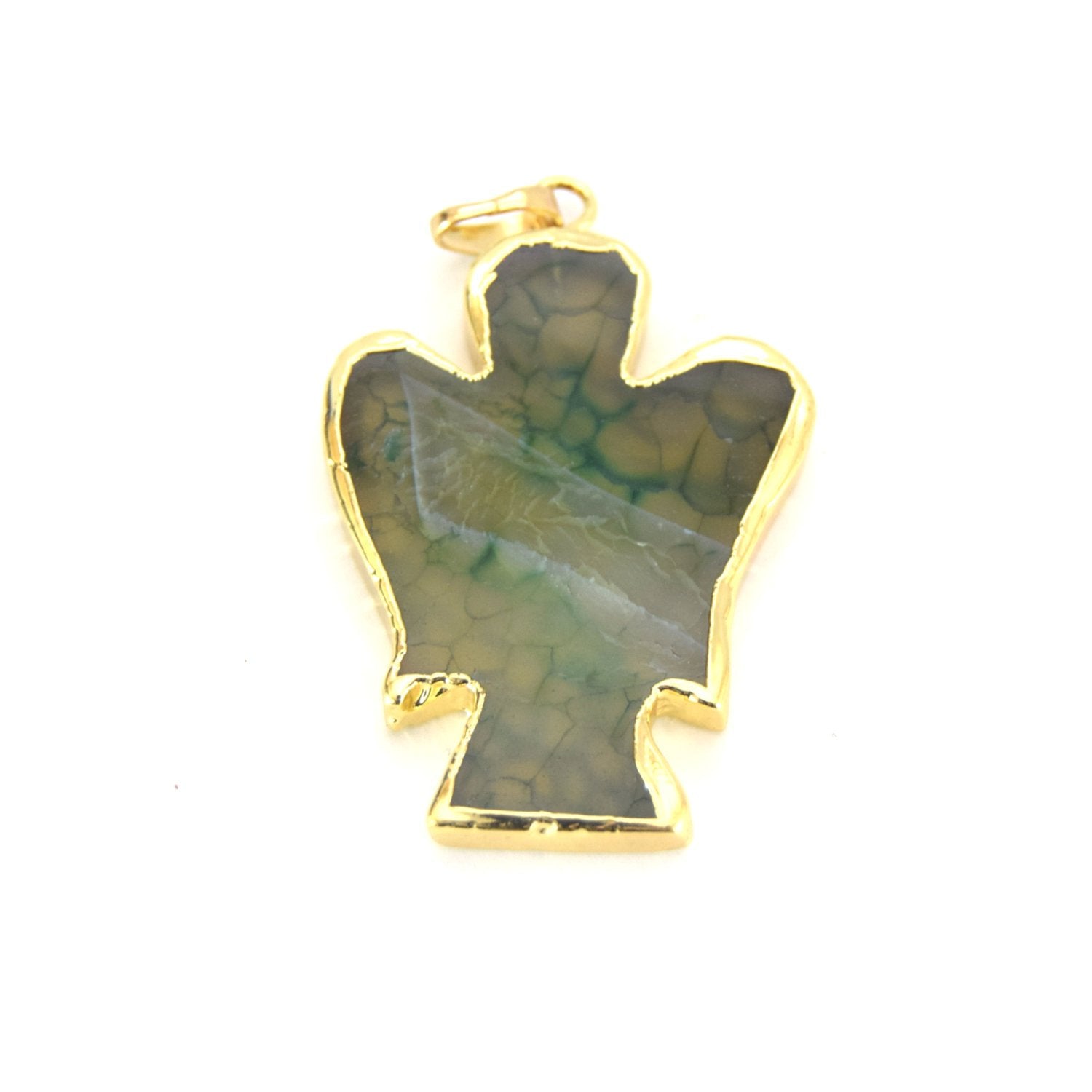 32mm x 42mm Gold Electroplated Dark Green Mixed Agate Angel Shaped Pendant with Bail