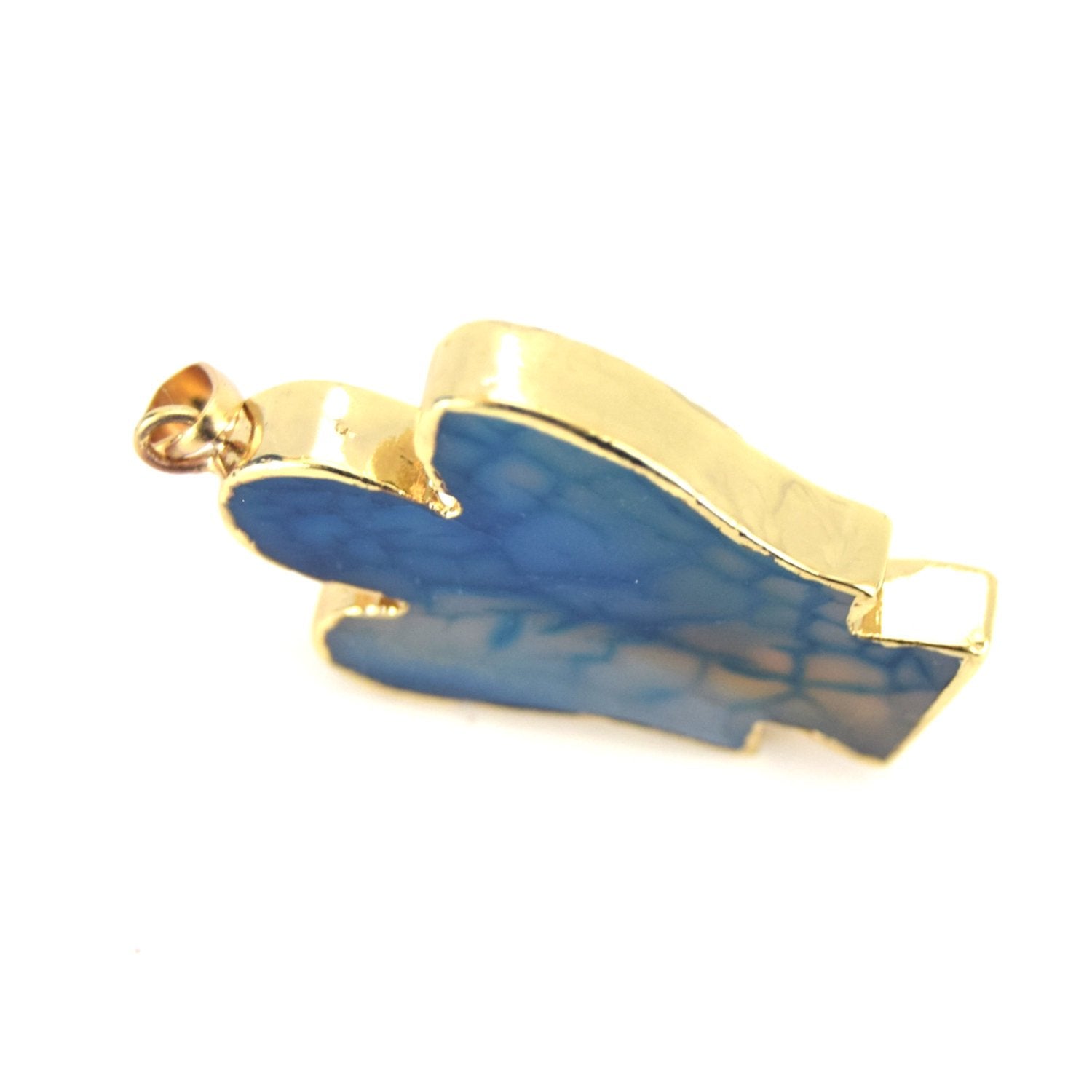 32mm x 42mm Gold Electroplated Deep Blue Mixed Agate Angel Shaped Pendant with Bail