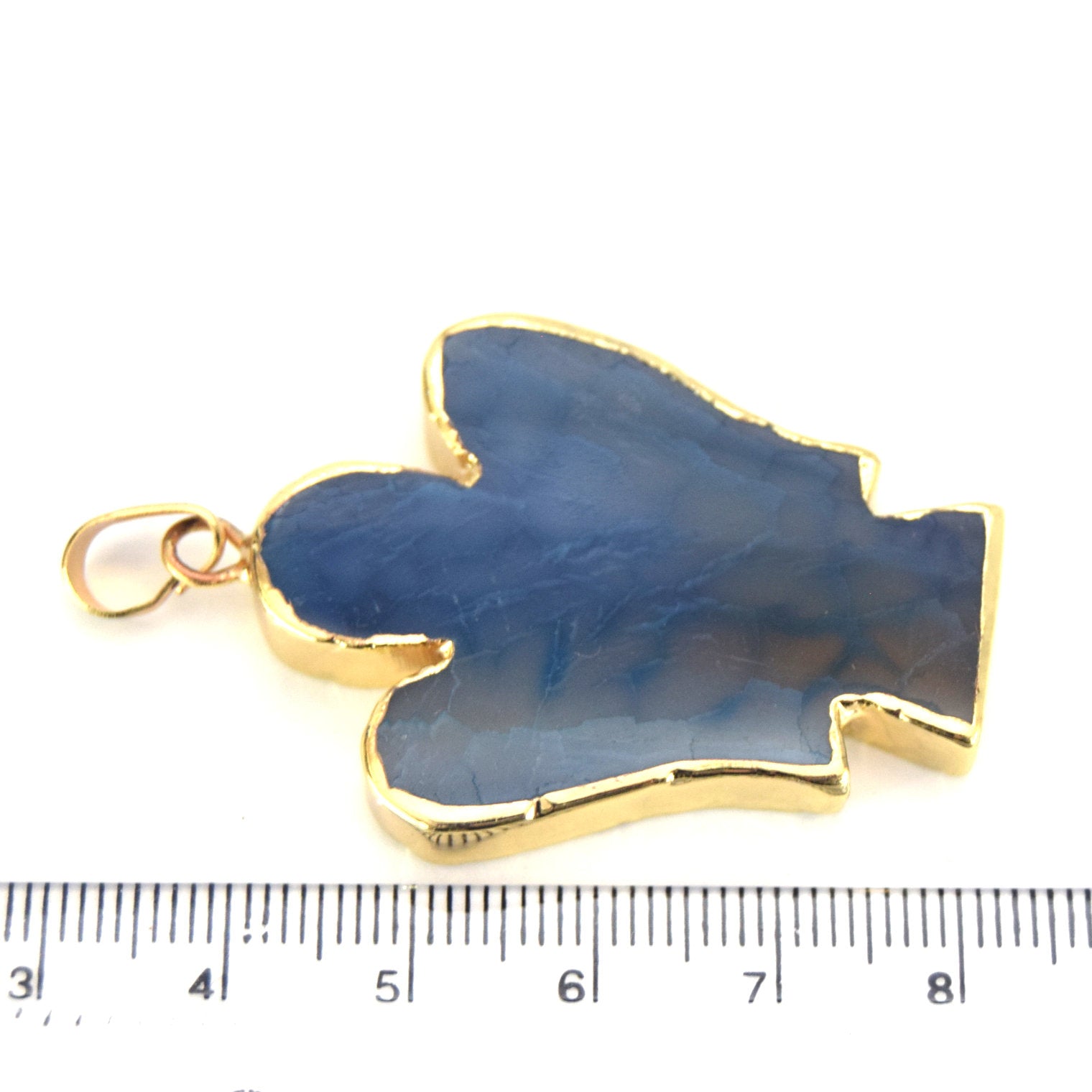 32mm x 42mm Gold Electroplated Deep Blue Mixed Agate Angel Shaped Pendant with Bail