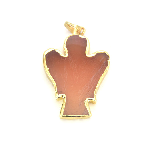 32mm x 42mm Gold Electroplated Red Mixed Agate Angel Shaped Pendant with Bail