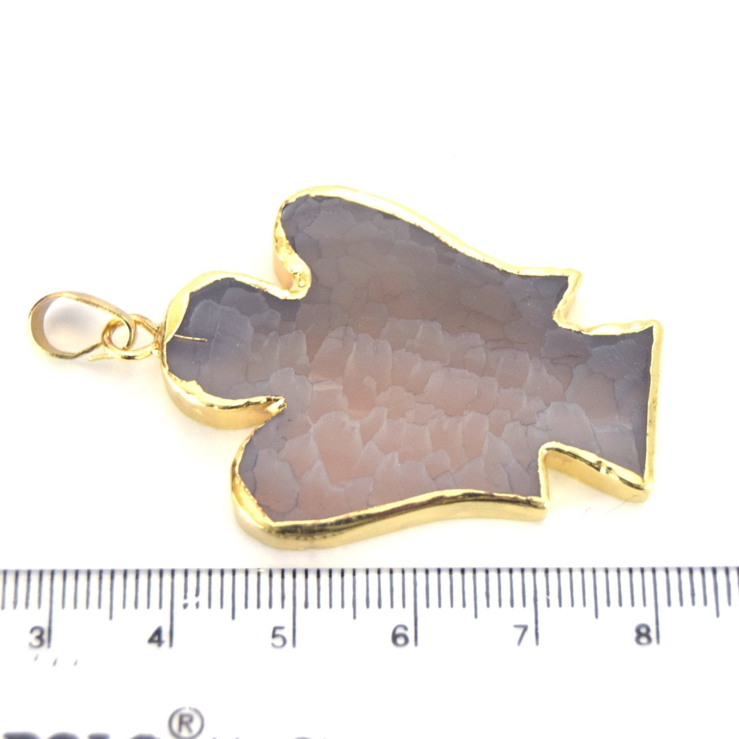 32mm x 42mm Gold Electroplated Gray Mixed Agate Angel Shaped Pendant with Bail