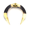 3.5" Black/White Thick Double Ended Crescent Shaped Natural Ox Bone Pendant with Fancy Gold Bail/Caps