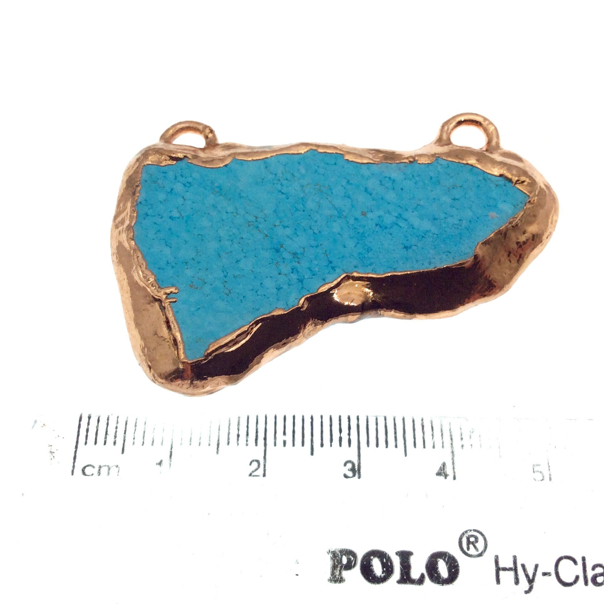 Chinese Turquoise Bezel | OOAK Rose Gold Electroplated Stabilized Freeform Shaped Two Loop Pendant "053" ~ 52mm x 30mm - Sold  As Pictured