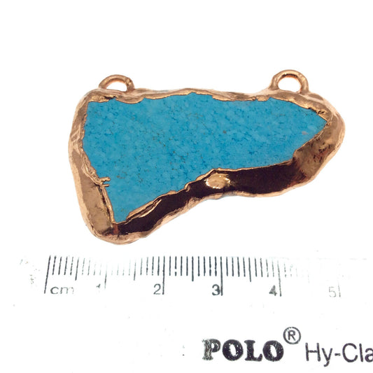 Chinese Turquoise Bezel | OOAK Rose Gold Electroplated Stabilized Freeform Shaped Two Loop Pendant "053" ~ 52mm x 30mm - Sold  As Pictured