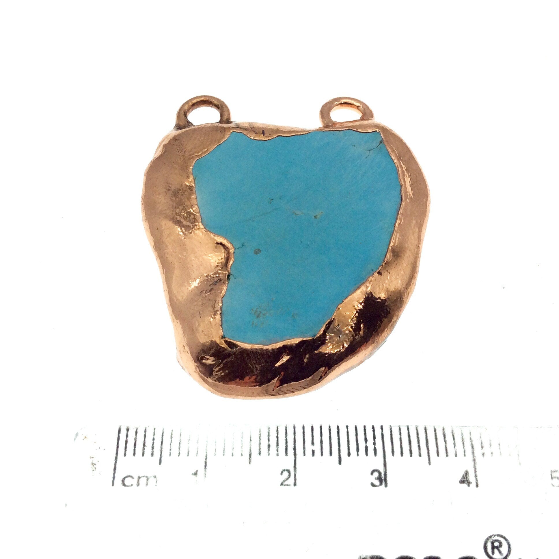 Chinese Turquoise Bezel | OOAK Rose Gold Electroplated Stabilized Freeform Shaped Two Loop Pendant "052" ~ 38mm x 38mm - Sold  As Pictured