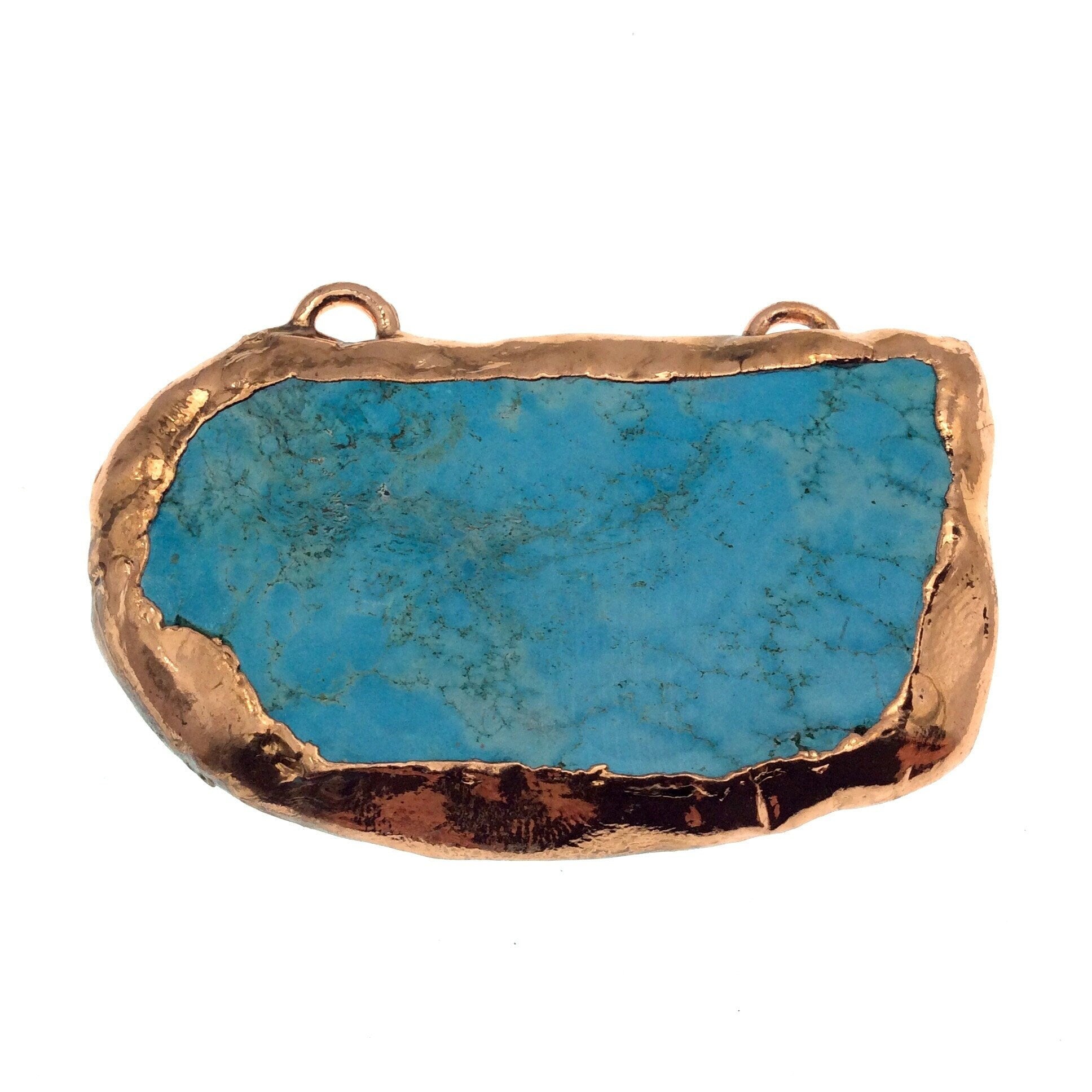 Chinese Turquoise Bezel | OOAK Rose Gold Electroplated Stabilized Freeform Shaped Two Loop Pendant "046" ~ 60mm x 35mm - Sold  As Pictured