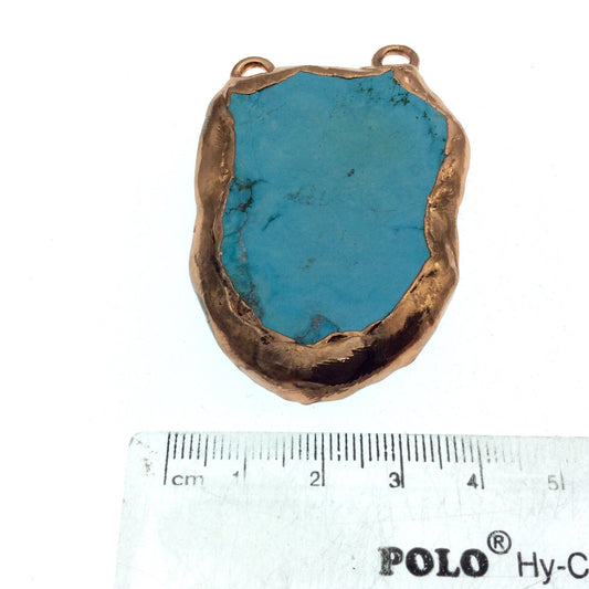 Chinese Turquoise Bezel | OOAK Rose Gold Electroplated Stabilized Freeform Shaped Two Loop Pendant "044" ~ 40mm x 53mm - Sold  As Pictured