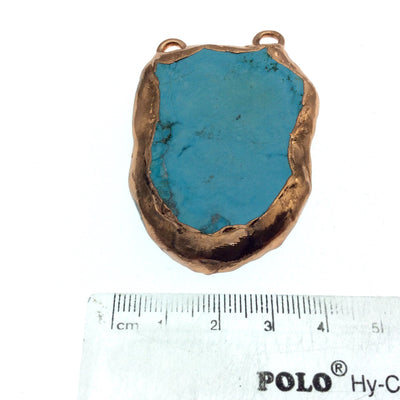 Chinese Turquoise Bezel | OOAK Rose Gold Electroplated Stabilized Freeform Shaped Two Loop Pendant "044" ~ 40mm x 53mm - Sold  As Pictured