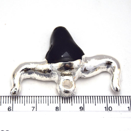 Silver Electroplated Black Acrylic Bull/Steer Skull Shaped Focal Pendants - 50mm x 32mm