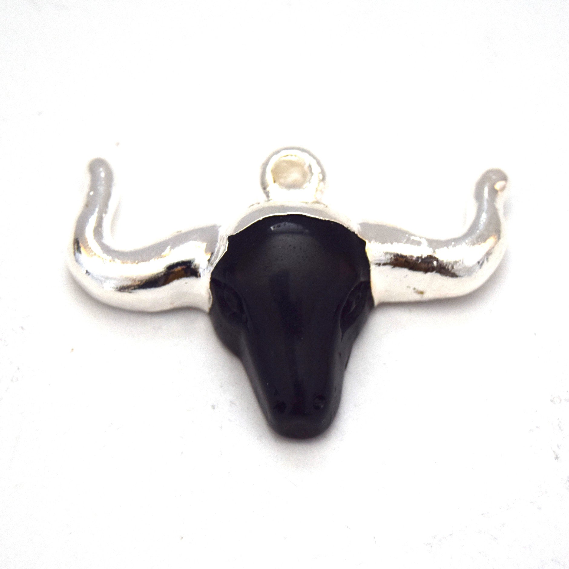 Silver Electroplated Black Acrylic Bull/Steer Skull Shaped Focal Pendants - 50mm x 32mm