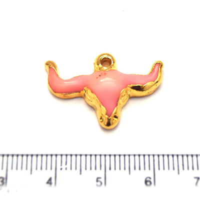 1" Gold Plated Fluorescent Orange Pink Acrylic Steer Skull Pendant - Measuring 26mm x 18mm Approx.