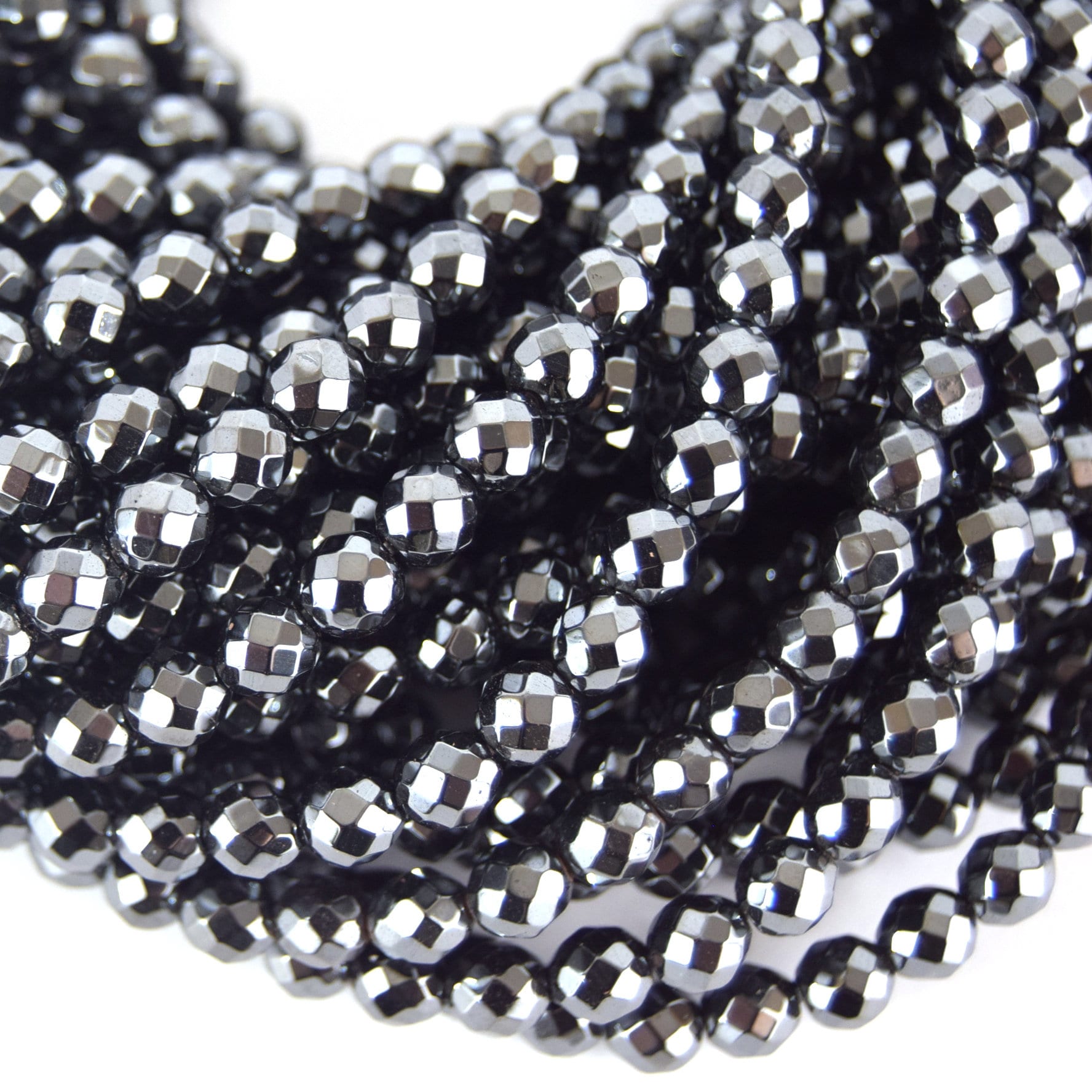 6mm Faceted Natural Hematite Round/Ball Shape Beads - Semi-Precious Gemstone