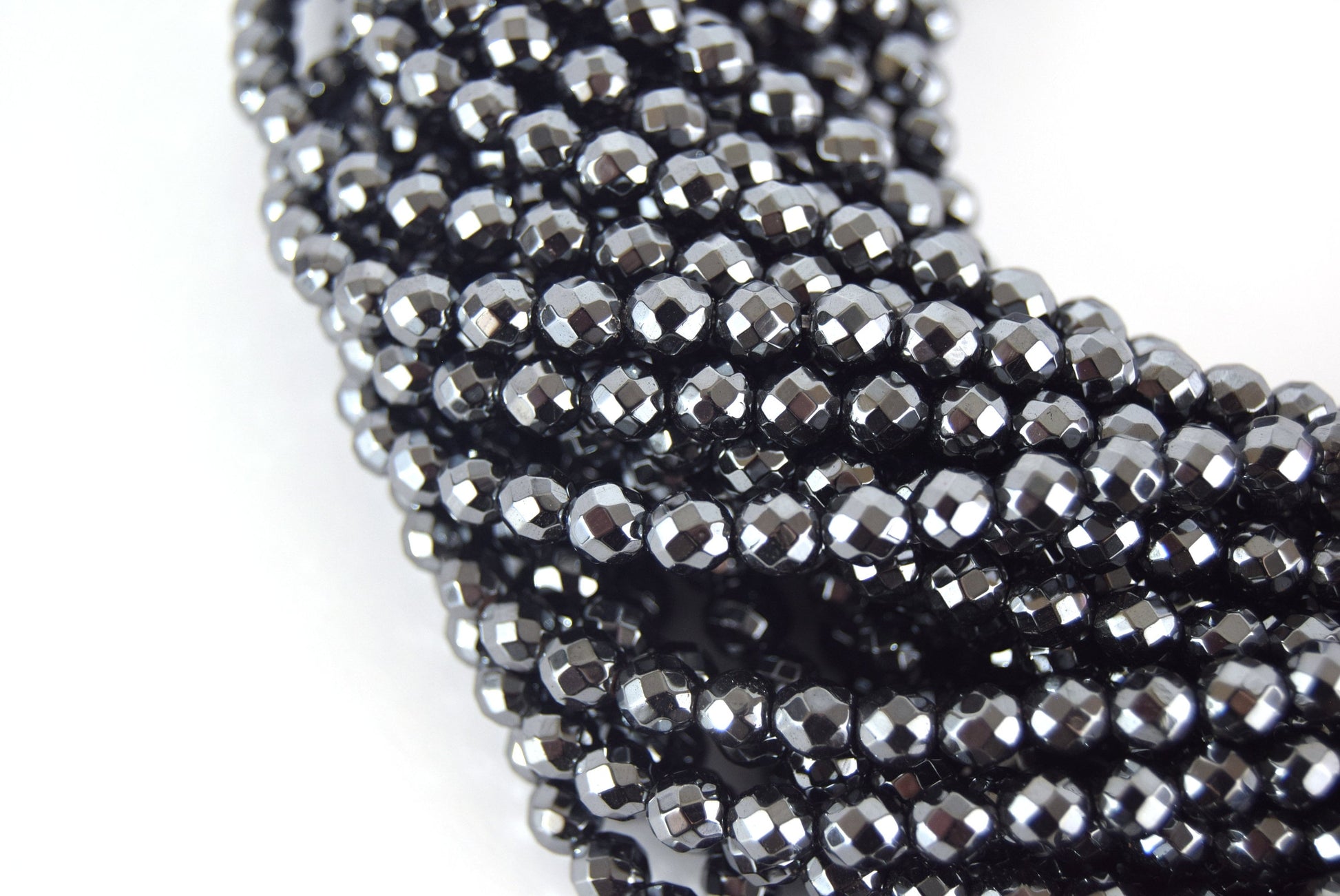 6mm Faceted Natural Hematite Round/Ball Shape Beads - Semi-Precious Gemstone