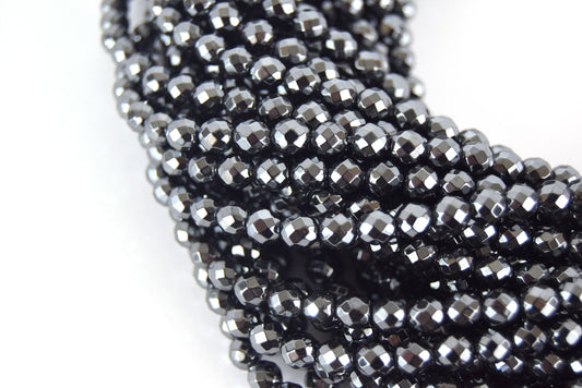 6mm Faceted Natural Hematite Round/Ball Shape Beads - Semi-Precious Gemstone