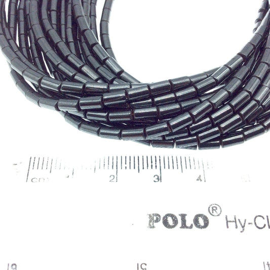 3mm x 5mm Smooth Natural Metallic Gunmetal Coated Hematite Tube Shape Beads - Sold by 16" Strands (~ 80 Beads) - Semi-Precious Gemstone