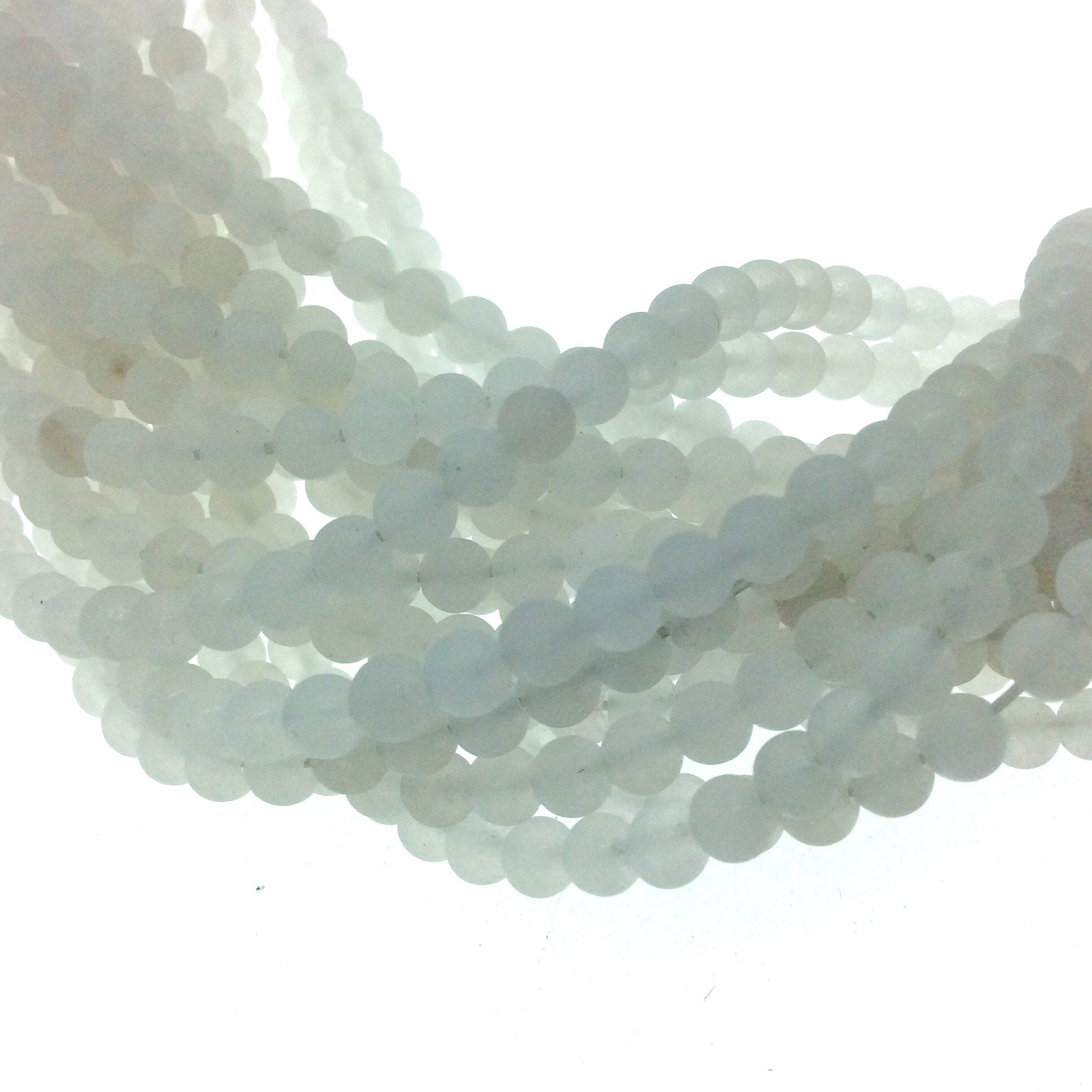 4mm Matte Dyed Semi Opaque White Natural Jade Round/Ball Shaped Beads - Sold by 15.25" Strands (Approx. 92 Beads) - Semi-Precious Gemstone