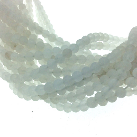 4mm Matte Dyed Semi Opaque White Natural Jade Round/Ball Shaped Beads - Sold by 15.25" Strands (Approx. 92 Beads) - Semi-Precious Gemstone