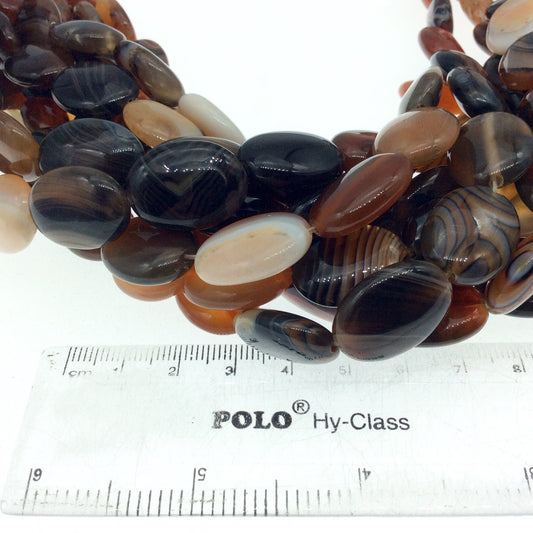 Natural Red Brown Banded Agate Oval Beads - 15.75" Strand (Approx. 20 Beads) - Measuring 15mm x 20mm, Approximately - Sold by the Strand