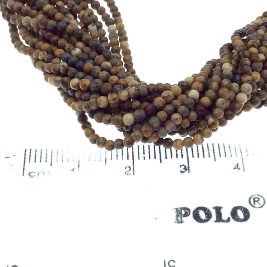 2mm Smooth Glossy Finish Natural Cream/Brown Picture Jasper Round/Ball Shape Beads W .4mm Holes -  Sold by 15.25" Strand (~ 182 Beads)