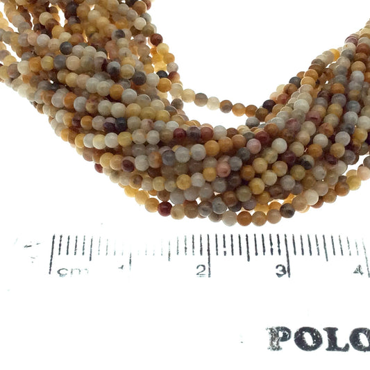 2mm Smooth Glossy Finish Natural Cream/Gold/Gray Crazy Lace Round/Ball Shape Beads W .4mm Holes - Sold by 15.25" Strands (Approx. 182 Beads)