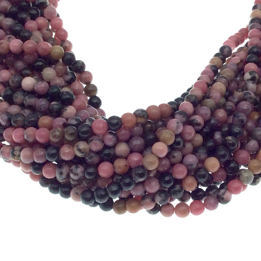2mm Smooth Glossy Finish Natural Dendritic Rhodonite Round/Ball Shaped Beads with .4mm Holes - Sold by 15.25" Strands (Approx. 182 Beads)