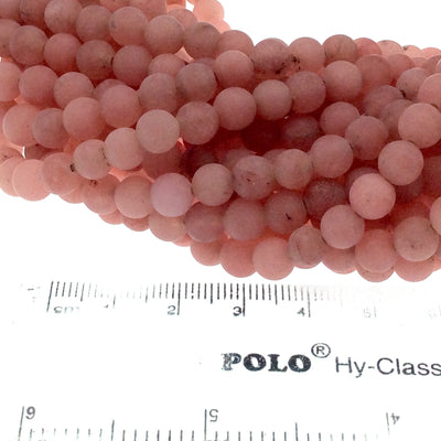6mm Matte Light Red Jade Round/Ball Shaped Beads - 15" Strand (Approx. 62 Beads) - Natural Semi-Precious Gemstone - Sold by the Strand