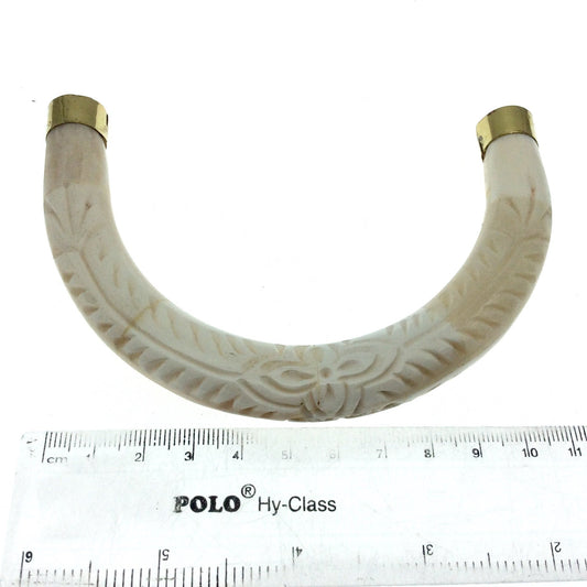 4.75" Extra Large White/Ivory With Gold Rope and Circle Inlays Double Ended U-Shaped Crescent Natural Ox Bone Focal Pendant - 130mm x 85mm