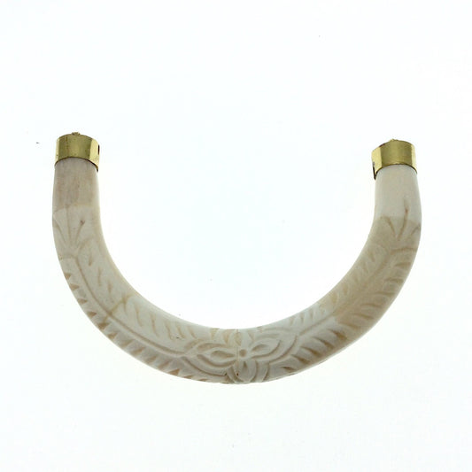 4.75" Extra Large White/Ivory With Gold Rope and Circle Inlays Double Ended U-Shaped Crescent Natural Ox Bone Focal Pendant - 130mm x 85mm